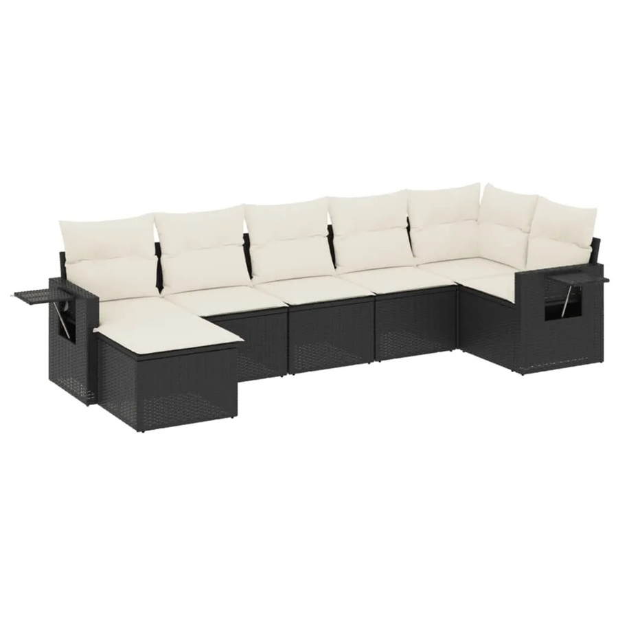 vidaXL 7-teilige Garten-Sofagarnitur in L-Form aus schwarzem Poly-Rattan mit Kissen und pulverbeschichtetem Stahlgestell - Bild 2