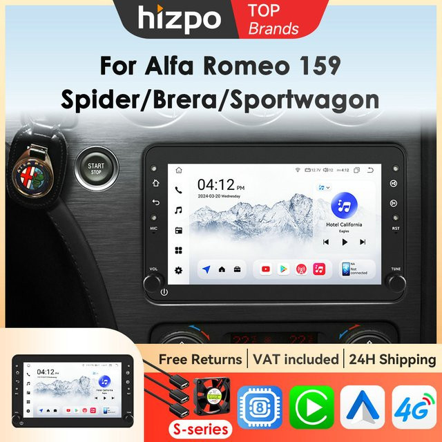 Hizpo Android All-in-One Autoradio für Alfa Romeo 159 Brera Spider Sportwagon mit GPS, 4G, WiFi und Wireless Carplay in Schwarz - Bild 1