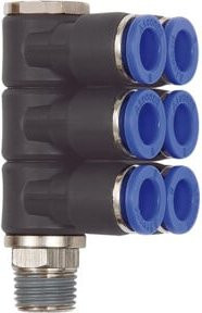 Riegler L-Mehrfachverteiler Blaue Serie, 6-fach, drehbar, R1/2 mit Ø 12mm, Blau - Bild 1