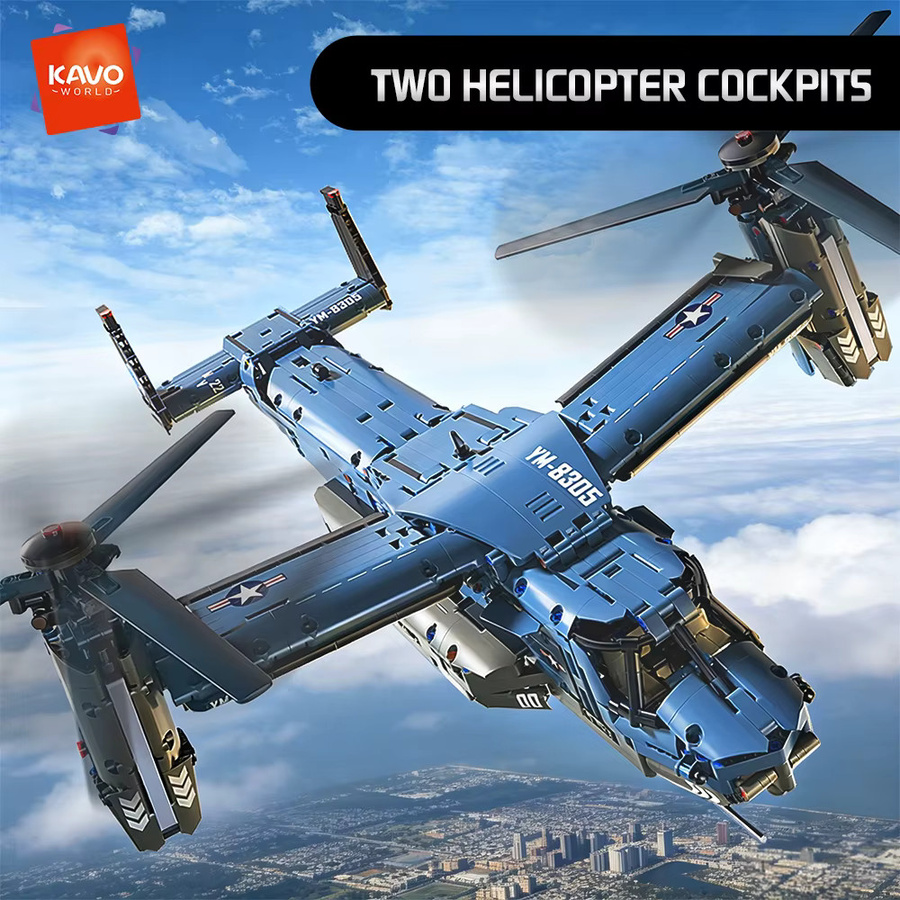 KAVOWORLD V-22 Militärflugzeug-Hubschrauber-Bausteinset, 1486 Teile - Bild 4