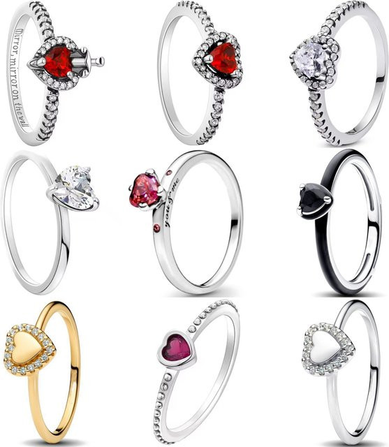 Charm Ringe 925 Silber, rotes Herzförmiges Anhänger, Damen - Bild 1