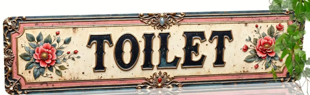 HELLOYOUNG Vintage Toilettenschild aus Metall mit floralem Design in Multicolour, Wandtafel für Bauernhaus-Stil und Cafés, Breite: 40 cm, Höhe: 10 cm - Bild 2