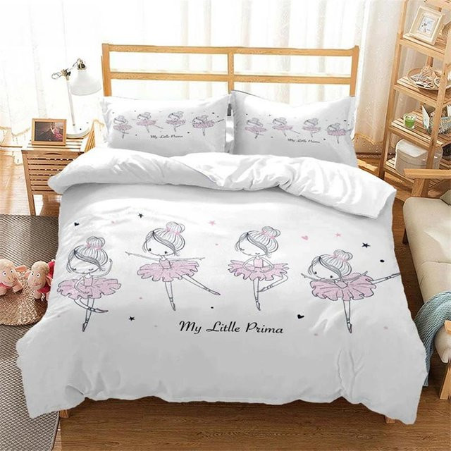 Binchi Fitness Dreiteiliges Bettwäscheset Ballettmädchen Design in Weiß, weiches Microfaser-Bettwäscheset mit Bettdecke und Kissenbezügen, B/B: 228 x 228 cm - Bild 1