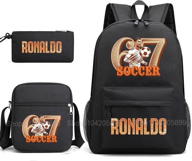 CR7 Ronaldo Fußball Rucksack Set für Schüler in Schwarz mit Federmäppchen und Umhängetasche - Bild 1