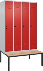 C+P Spind Classic PLUS Garderobenschrank mit Sitzbank, 4 Abteile, B/T/H: 212 x 120 x 81,5 cm, Sicherheits-Drehriegel und 3 Garderobenhaken, Farbe: Rot - Bild 1