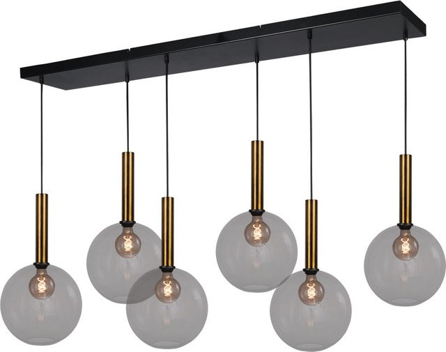 Masterlight Bella 2 Pendelleuchte 6-flammig mit rauchgrauen Glaskugeln und Messing in Gold/Messing antik - Bild 1