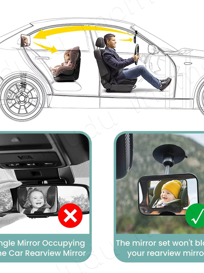 Kisslanding Babyauto-Spiegelset mit 360 Grad drehbarem Weitwinkel-Spiegel und Saugnapf in Pink oder Schwarz - Bild 5