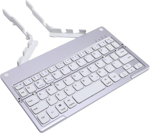 KONNWEI Bluetooth Faltbare Tastatur mit Handyhalterung in Silberweiß, tragbar und wiederaufladbar - Bild 1