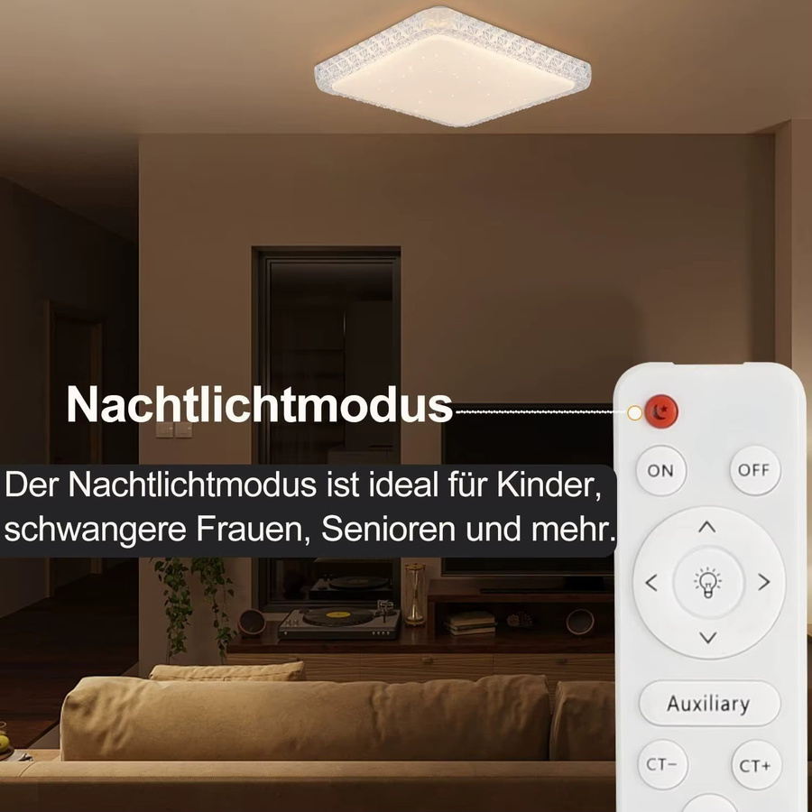 Cliheet LED-Deckenleuchte aus Kristall, Weiß, Quadratisch, 32W, Dimmbar mit Fernbedienung, Durchmesser: 30 cm - Bild 4