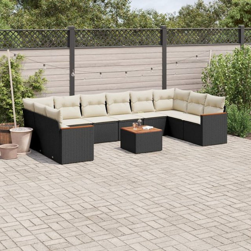 Vidaxl Garten-Sitzgruppe mit 11 Teilen aus schwarzem Rattan und beigen Kissen im modernen Design - Bild 1