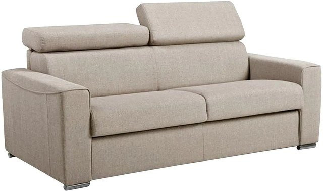 Schlafsofa Vizir von Vente-unique in Beige mit verstellbarer Kopfstütze und Stoffbezug, Breite: 196 cm - Bild 1