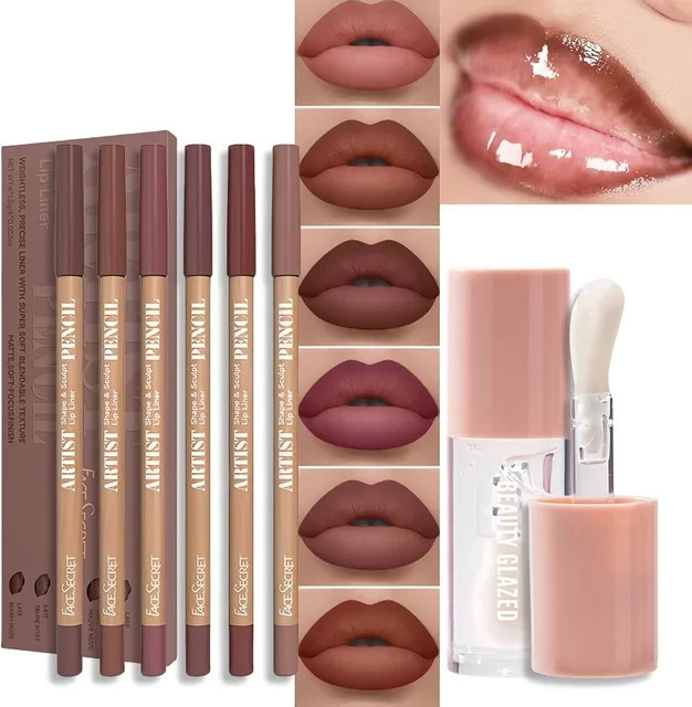beauty glazed Lippen-Set, matt, Lipliner und Lippenöl, 7-teilig - Bild 1