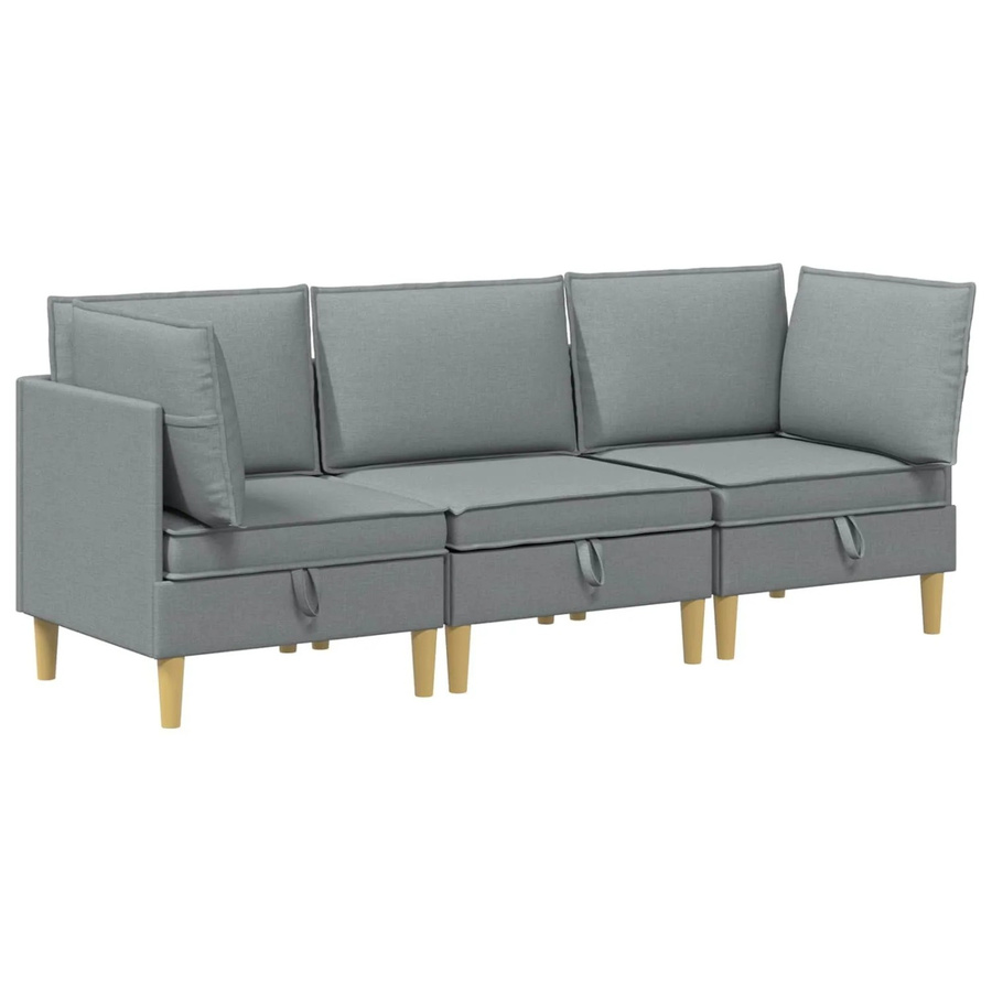 vidaXL Wohnzimmergarnitur in L-Form aus Stoff in Hellgrau mit Ecksofa, Mittelsofa und Kissen inklusive Speicherfunktion - Bild 2