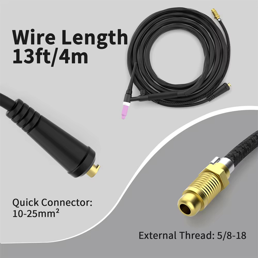 HITBOX WP17V TIG-Schweißbrenner Argon Lift TIG-Brenner mit 10-25mm² Schnellanschluss und 4m Kabel in Schwarz - Bild 3