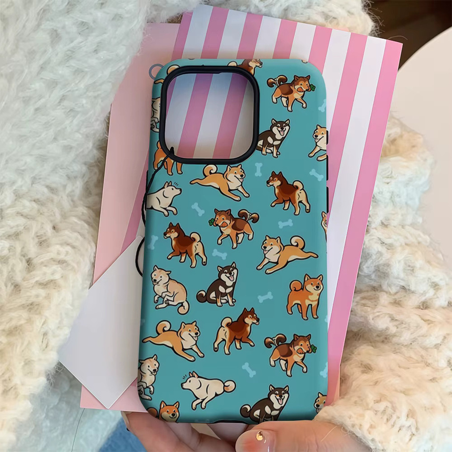 Potdemiel Handyhülle mit Shiba Inu und Bone Muster für iPhone 17 16 15 14 13 12 Pro Max Plus mit doppelschichtiger Rückseite - Bild 3