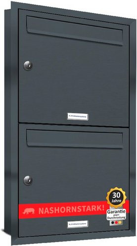 AL Briefkasten für 2 Parteien, Unterputzmontage, grau, B/H/T: 42,5 x 72,4 x 11,6 cm - Bild 1