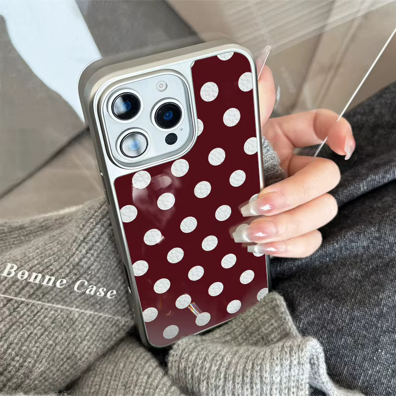 AIR PLUS Handyhülle mit Leder-Textur und dunkelroten Punkten für iPhone 11 bis iPhone 17 Pro Max, Sturzsicher, Rot - Bild 2