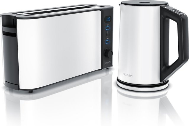 Arendo Frühstücksset bestehend aus einem ELEGANT Wasserkocher mit 1,5 Litern Fassungsvermögen und einem Langschlitztoaster für 2 Scheiben in Weiß - Bild 1