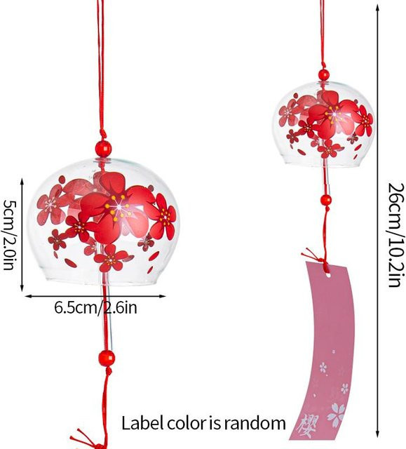 Sakura Windspiel aus Glas in Rot mit japanischem Kirschblüten-Design als dekorative Gartendekoration und Wandbehang - Bild 1