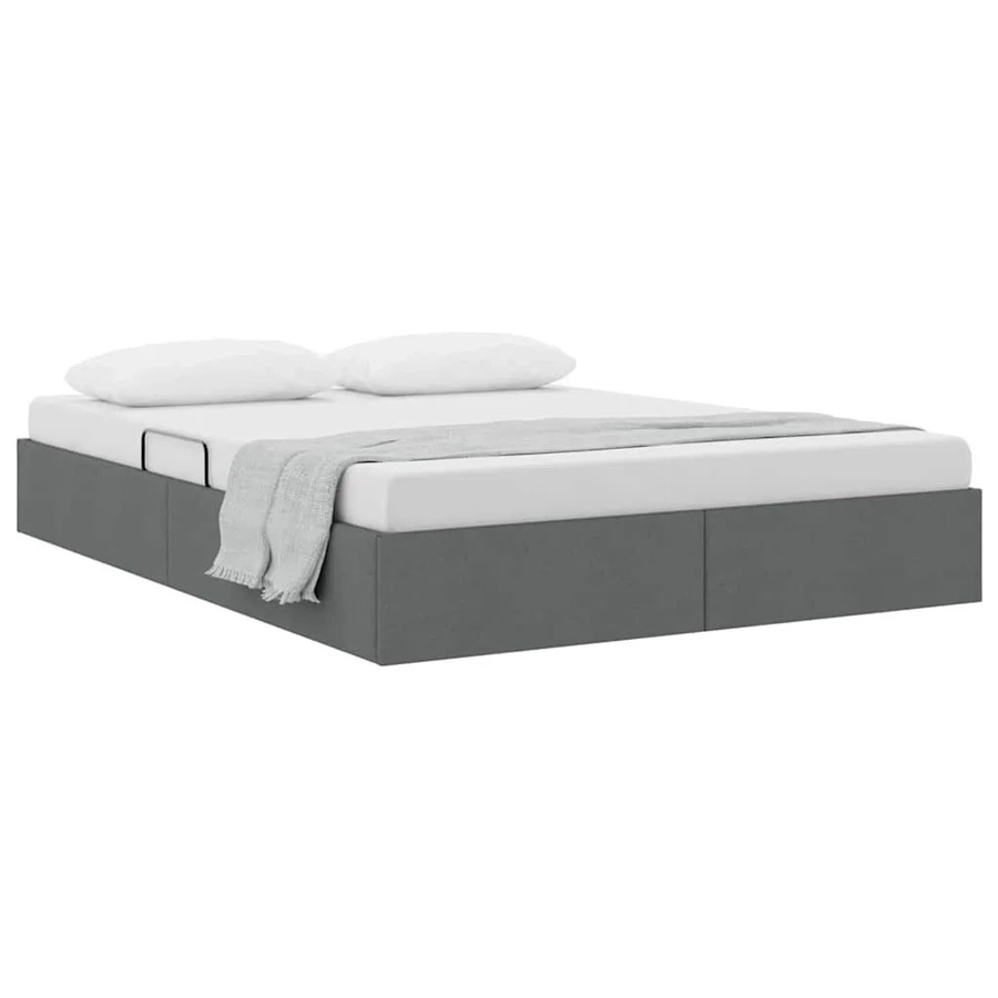 vidaXL Aufbewahrungsbett mit Matratze in Dunkelgrau, modernes Bett mit Lift-up-Funktion aus Stoff und Kunstleder, B/T/H: 135 x 190 x 78 cm - Bild 2