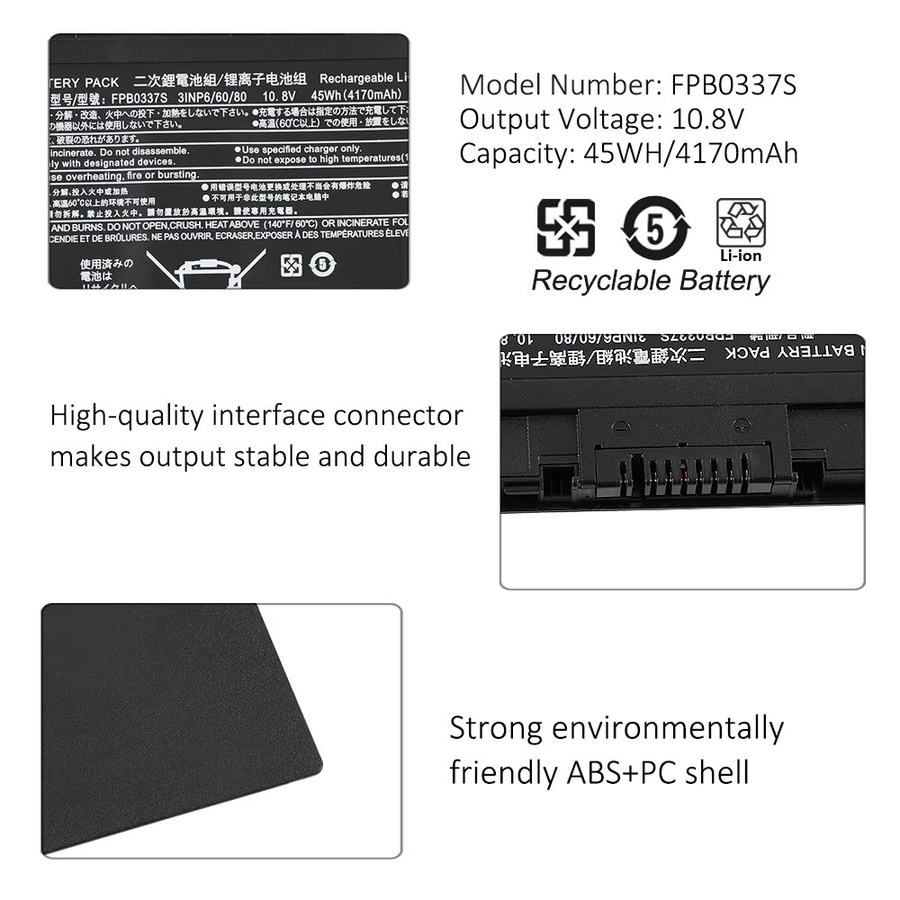 Fujitsu Laptop-Akku Schwarz, 10,8 V, 45 Wh, kompatibel mit LifeBook U727 P728 U728 U729 P727 P728 AH77/S/M AH556, Ersatzakku FPB0337S FPCBP530 FMVNBP246 - Bild 4