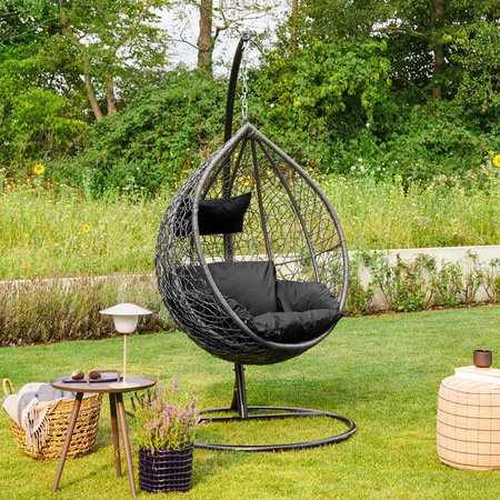 Home Deluxe Polyrattan Hängesessel CIELO in Schwarz mit Polster und Regenabdeckung