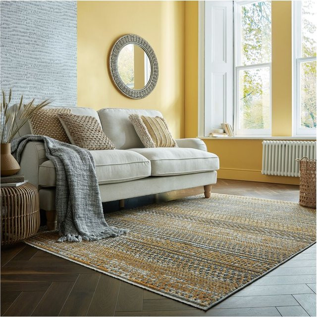 Strapazierfähiger Teppich Kadima Design von KADIMA DESIGN gestreift in Senfgelb B: 200 cm, T: 300 cm - Bild 1