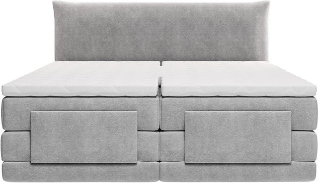 Vente-unique Boxspringbett Zanoro Polsterbett aus Stoff in Lichtgrau, Höhe: 216 cm, Breite: 200 cm, Tiefe: 200 cm - Bild 1