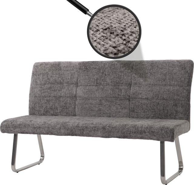 Sitzbank MCW-G55 Esszimmerbank aus Chenille mit gebürstetem Edelstahl in Dunkelgrau, Breite: 160 cm - Bild 1