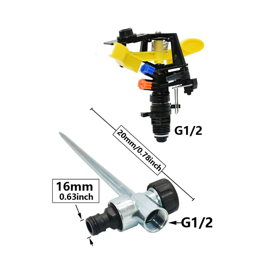 360 Grad drehbarer Jet-Sprinkler mit Doppelausgang und Wippdüsen, 1/2 Zoll Außengewinde zur Rasenbewässerung für Garten und Bauernhof - Bild 4