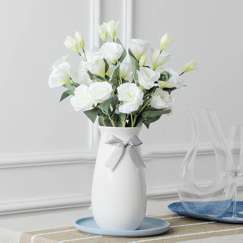 3er Set Künstliche Blumen von NANDI in Weiß und Gold mit Rosen, Pfingstrosen und Eukalyptus Blättern aus Textil für Hochzeit, Party und Tischdekoration - Bild 3