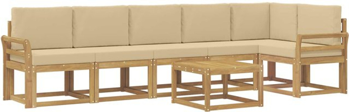 Modernes 7-teiliges Outdoor-Sofagarnitur Loungemöbel Set von vidaXL aus Akazie und Polyester in Weiß, Beige und Braun - Bild 1