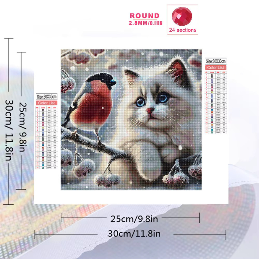 EverShine DIY Diamantmalerei Motiv Katze und Vogel in Multicolour als runde Stickerei für Erwachsene - Bild 2