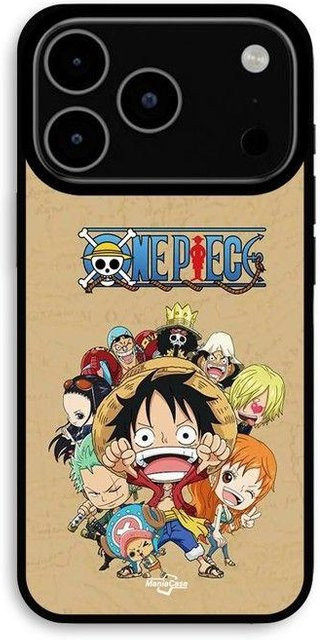 MANIACASE iPhone 17 Pro Hülle mit One Piece Anime Manga Strohhut-Bande Design in Schwarz und Multicolour - Bild 1