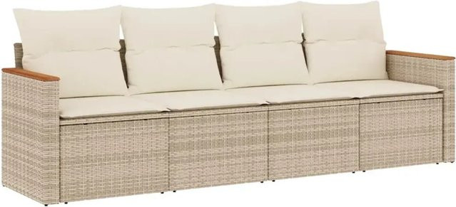 vidaXL 4-tlg. Garten-Sofagarnitur aus PE-Rattan in Beige mit Kissen und pulverbeschichtetem Stahlgestell - Bild 1