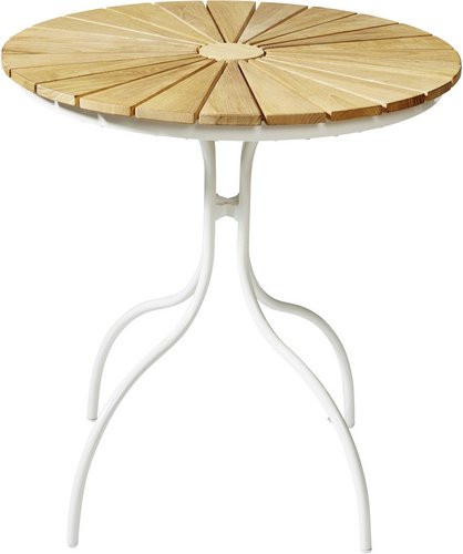 Cinas Garten-Kaffeetisch Ellen mit Teakholz-Tischplatte in Weiss, Durchmesser: 80 cm, Höhe: 74 cm - Bild 1
