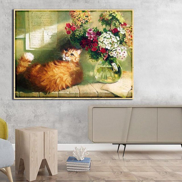 FIYO Diamond Painting Katze Stickerei mit Strasssteinen in Beige und Multicolour, B/H: 30 x 20 cm - Bild 1