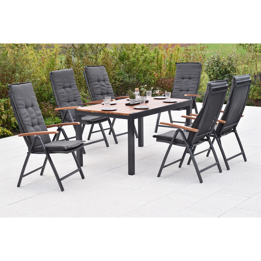 Merxx Thasos Gartenmöbel-Set aus Aluminium in Schwarz mit ausziehbarer Tischplatte in Holzoptik, 7-teilig für 6 Personen - Bild 2