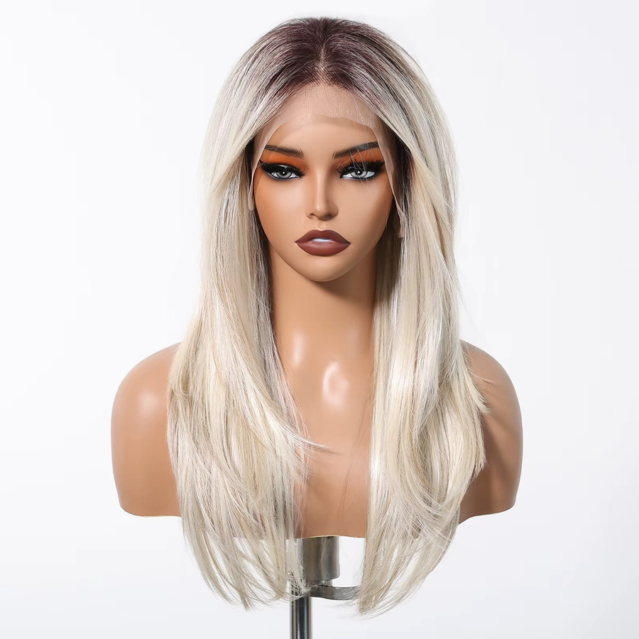 TINY LANA Perücke, Ombre Blonde Platin, Synthetisch, Lange Gerade, Damen - Bild 2