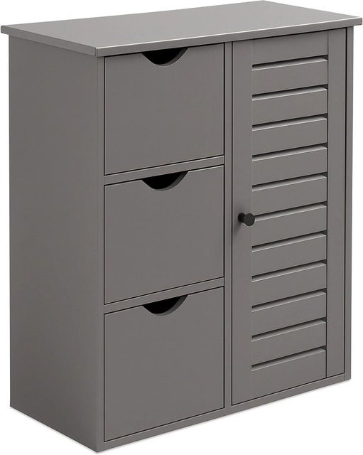 Relaxdays Badezimmerschrank aus Holzwerkstoff in Grau mit 3 Schubladen und Streben-Design, B/T/H: 80 x 60 x 30 cm - Bild 1