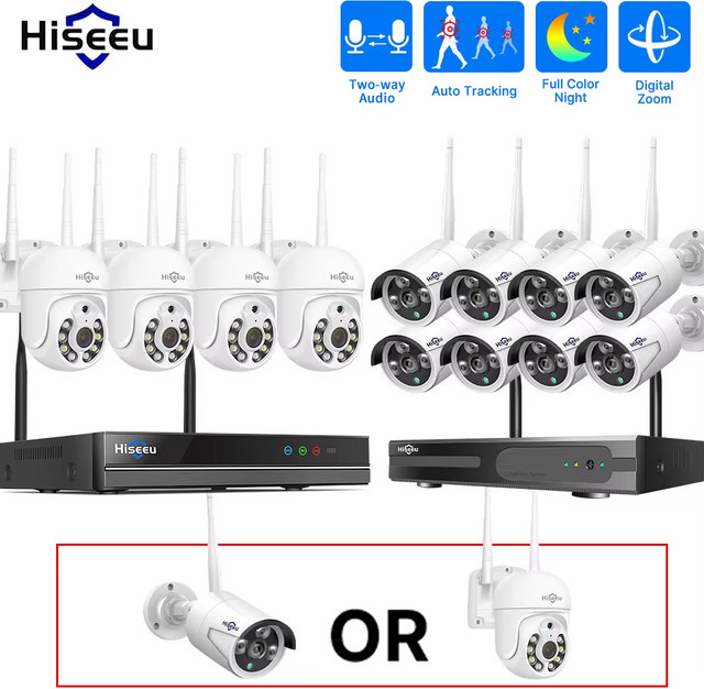 Hiseeu WLAN CCTV-Überwachungssystem mit 10CH NVR, 5MP PTZ IP-Kameras und Bullet-Kameras, Farbe: Weiß - Bild 1
