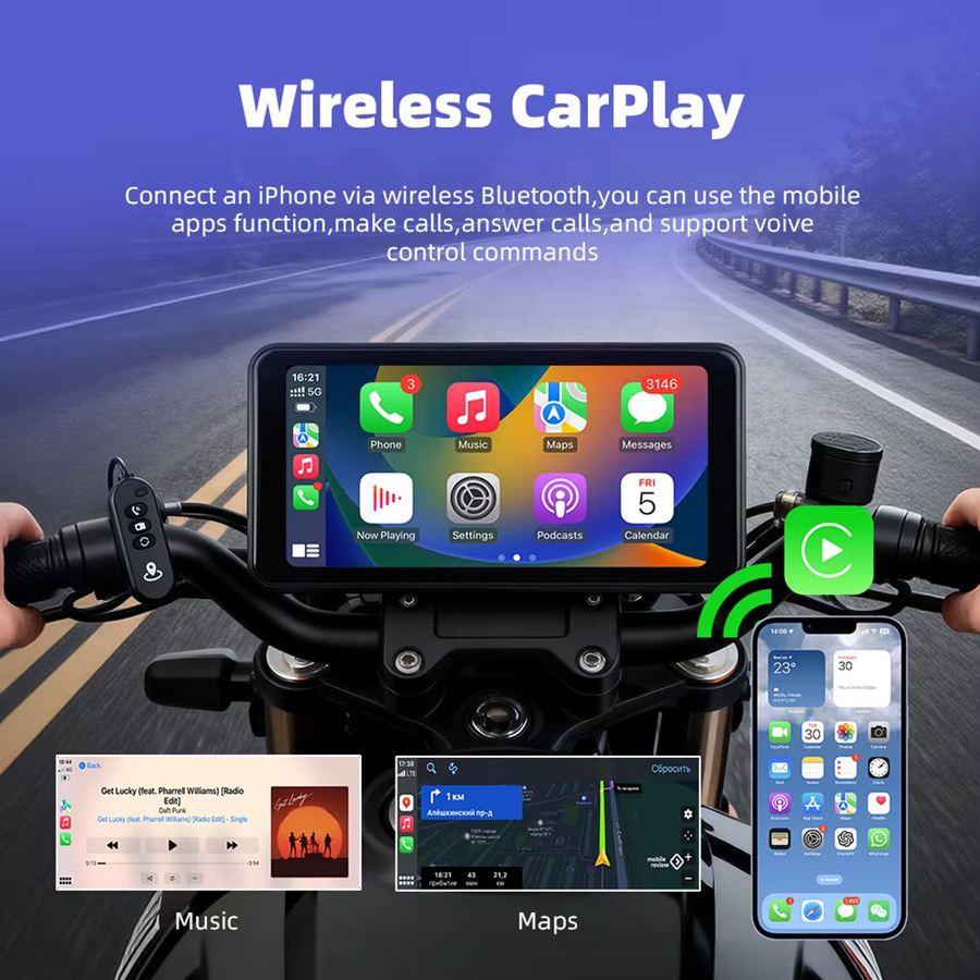 EKIY Kabelloses CarPlay und Android Auto Motorrad-Navigationssystem mit 6,25 Zoll Display, GPS und TPMS-Monitor in Schwarz - Bild 3