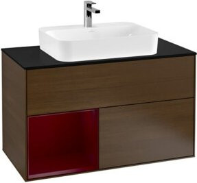 V&B Waschtischunterschrank Finion 100 in Walnuss mit Ablageplatte und linkem Regal - Bild 1