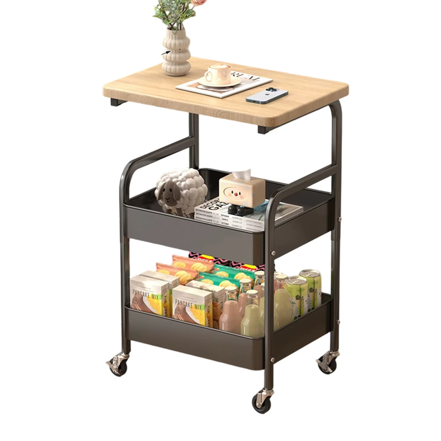 HiMISS 3-stöckiger Küchen-Rollwagen mit Holztischplatte in Weiß für Wohnzimmer, Badezimmer und Küche - Bild 3