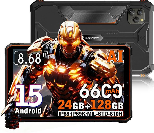 Blackview Active 5 5G Robustes Tablet mit Android 15, 8,68 Zoll Display, 8 GB RAM, 128 GB ROM, Orange - Bild 1