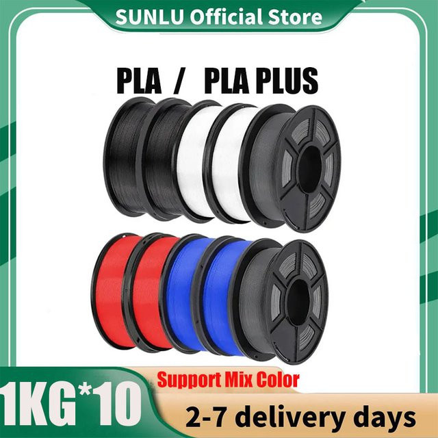 SUNLU PLA/PLA Plus 3D-Filament Set, 10 Rollen à 1 kg, 1,75 mm, Schwarz - Bild 1