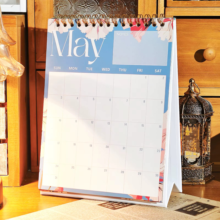 Tischkalender 2026 mit blühenden Blumen in Blau und Memo-Notizen als monatlicher Planer für Zuhause, Büro und Schule - Bild 2