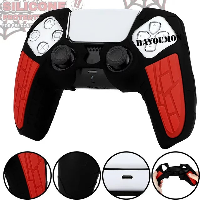 Ispoofer Anti-Rutsch-Silikonhülle für PS5 Gamecontroller inklusive Spider-Touchpad-Aufkleber in Rot - Bild 1