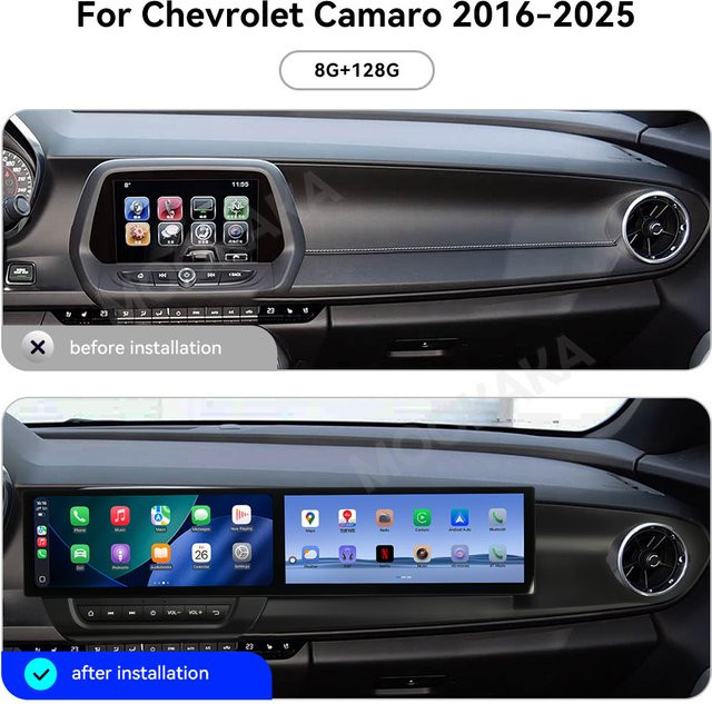PENGGPS Dual 12,3 Zoll Wireless Carplay Multimedia Display mit Android Auto Touchscreen für Chevrolet Camaro 2016-2025, Schwarz - Bild 1