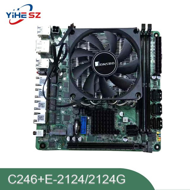 YiHESZ E-2124/2124G+C246 ITX NAS Motherboard mit 8 SATA 3.0, 4x 2,5G LAN I226, 2x M.2 NVME, 2x DDR4 und PCIE 16X, LGA1151, inklusive Kühler - Bild 1